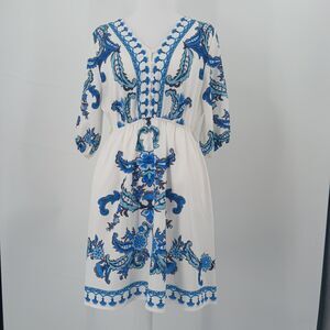 Cupshe Sun Dress Womens S White Blue Greek Isles Resortwear Aesthetic